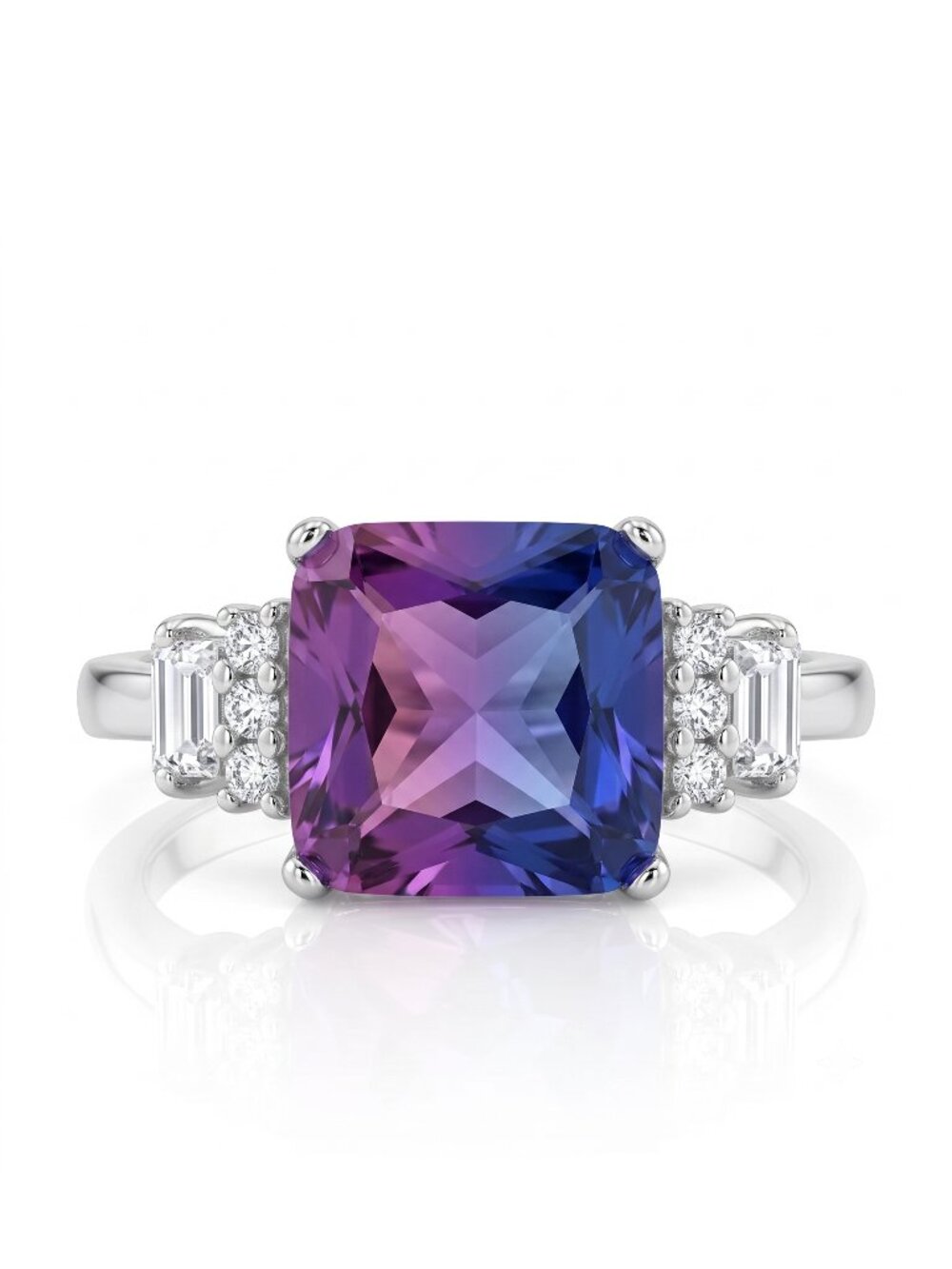 Pink & Purple Square Cut Gemstone Ring, 925 Sterling Silver Charmed Aro…